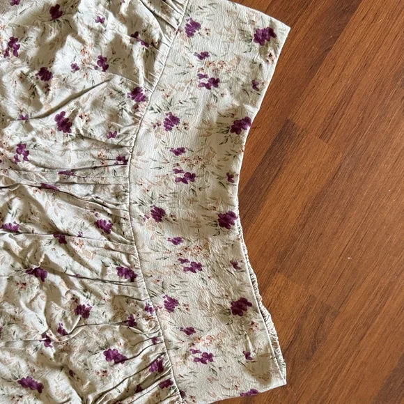 NATURAL LIFE Floral Wide Leg Pants - Cream and Purple - Picture 3 of 5